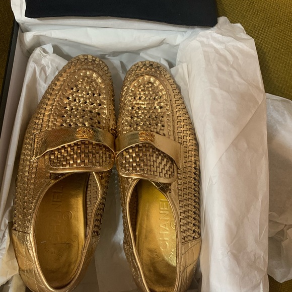Gold Chanel Moccasin Loafer sz 7 - Picture 1 of 6